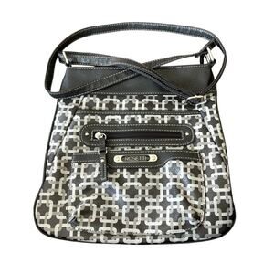 Rosetti Black/Gray Geometric Chain-Link Crossbody Purse